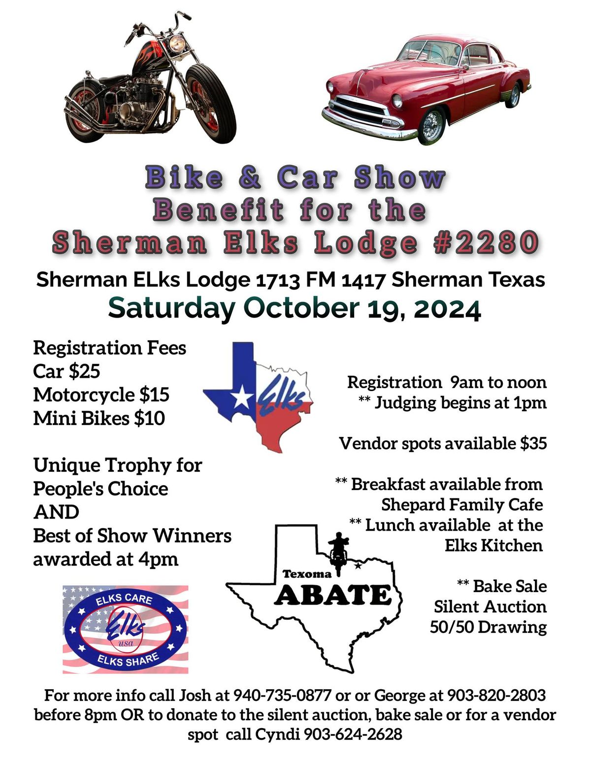 Texoma ABATE Bike & Car Show Fundraiser for the Sherman Elks Lodge #2280