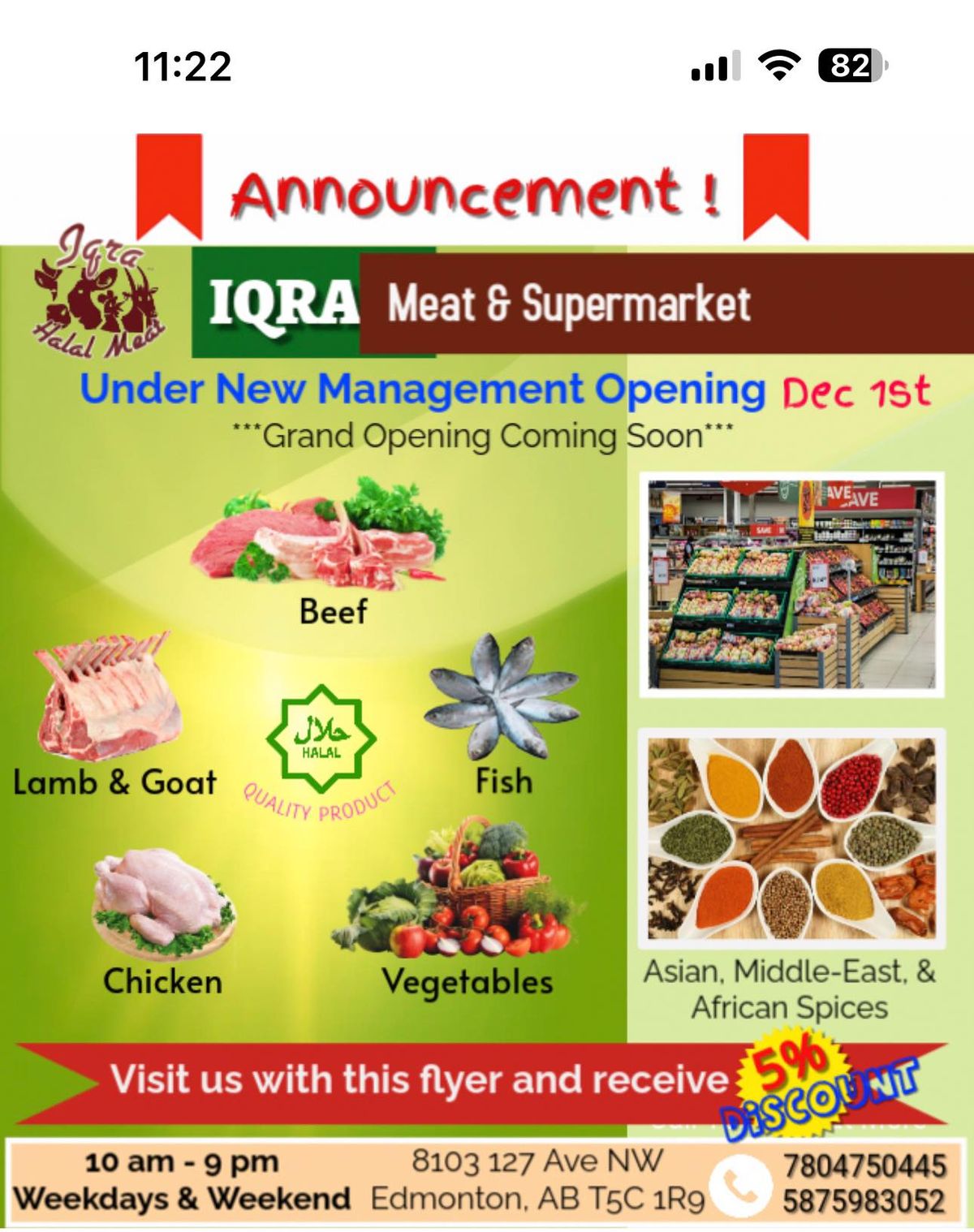 IQRA SUPERMARKET OPEN