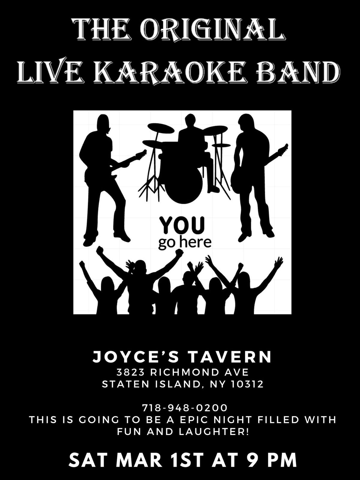 \u201cLive band\u201d karaoke at Joyce\u2019s Tavern!