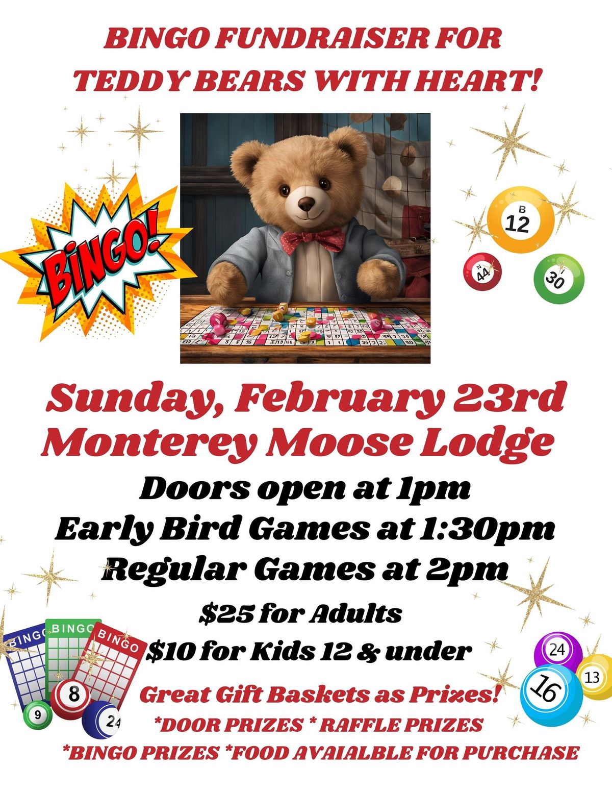 Bingo fundraiser for TEDDY BEARS WITH HEART, SUN 2\/23 