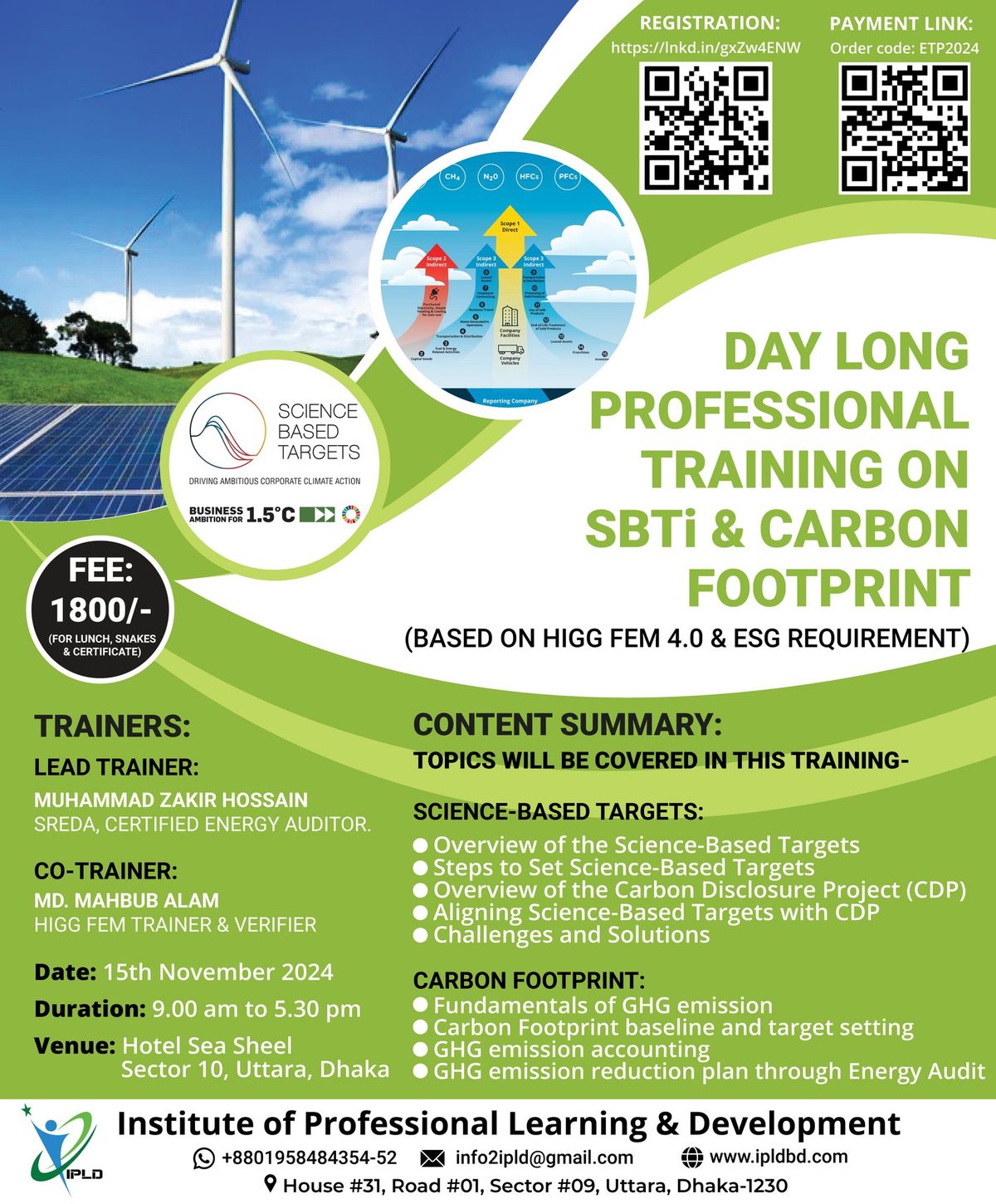 Day Long Training on Requirement of SBTi & Carbon Footprint for all Industries. 