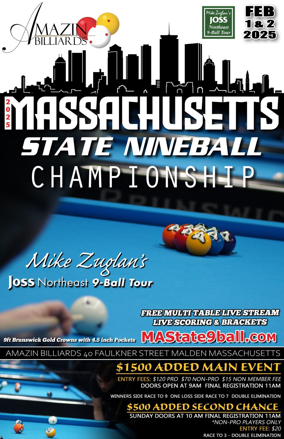 2025 Massachusetts State 9-Ball Championship\/ Joss Stop @ Amazin Billiards 