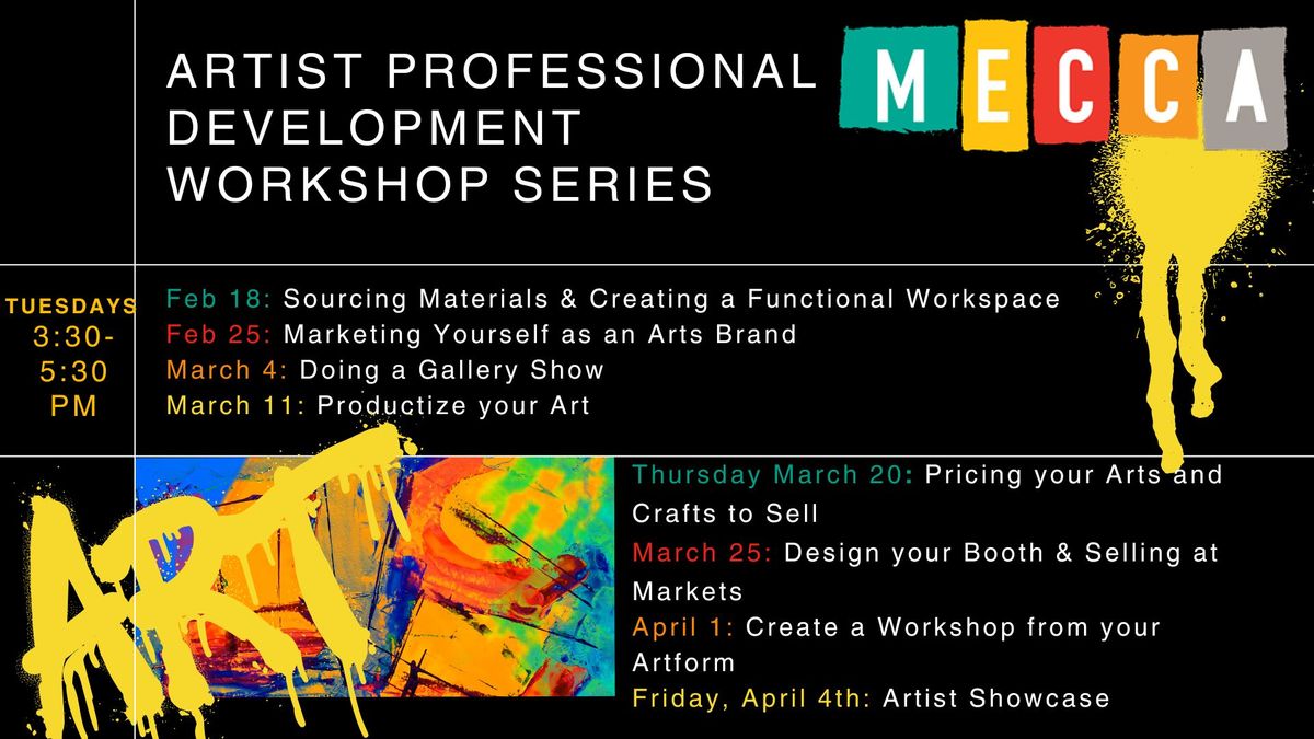 Artist Professional Development Series- 8- 2 hour workshops designed for and taught by artists