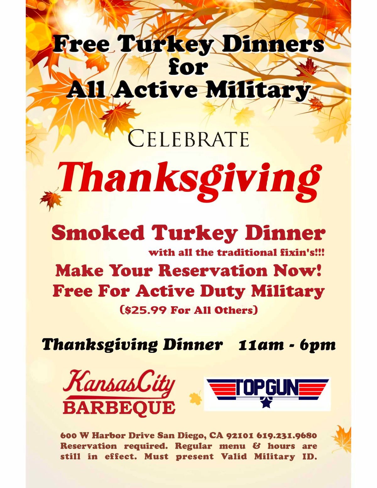 Kansas City BBQ's Free Thanksgiving Buffet for Active-Duty Military