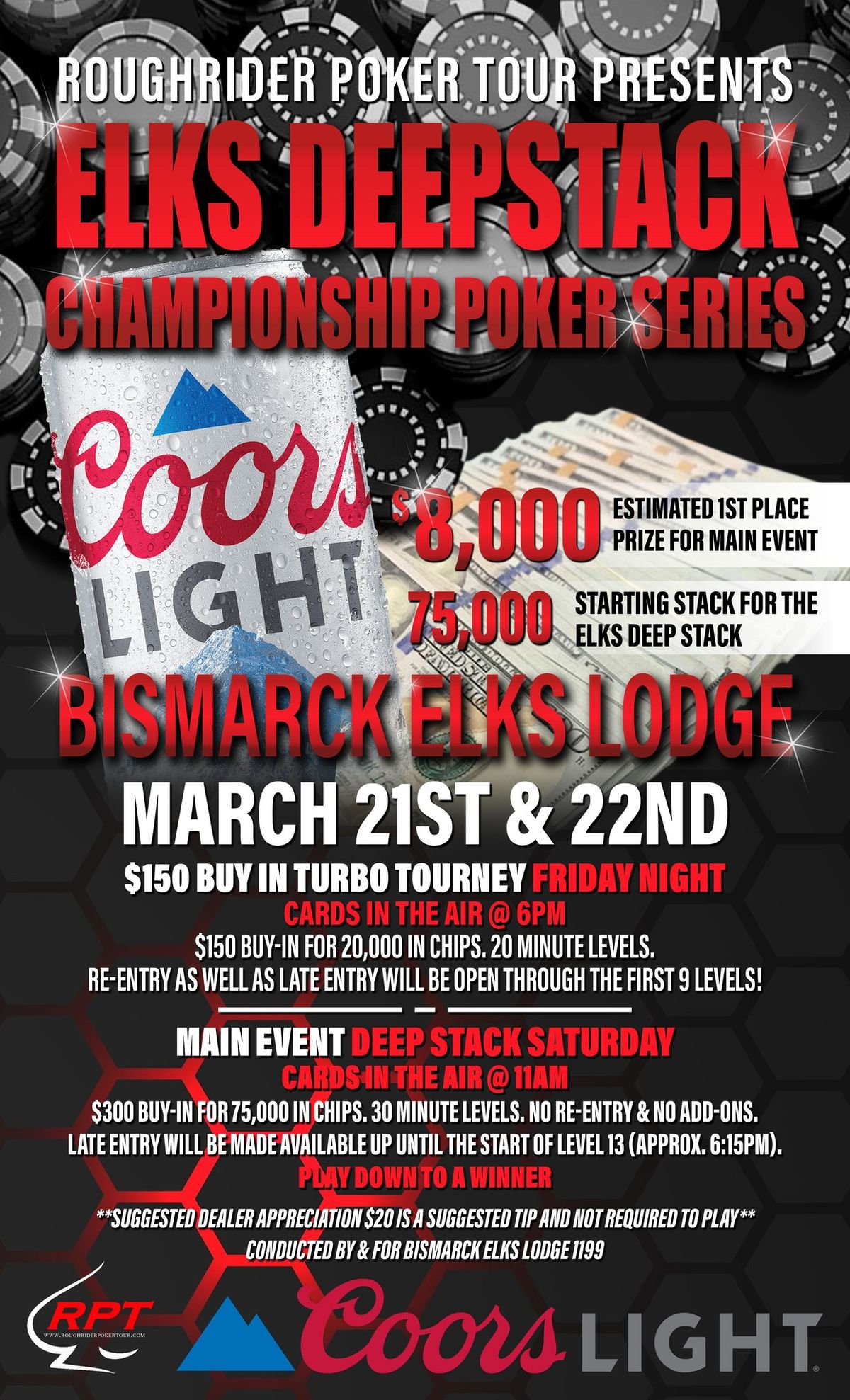 Event 19 \u201cElks DeepStack Championship Poker Series\u201d-TROPHY EVENT SATURDAY-$150 Buy In Turbo Friday