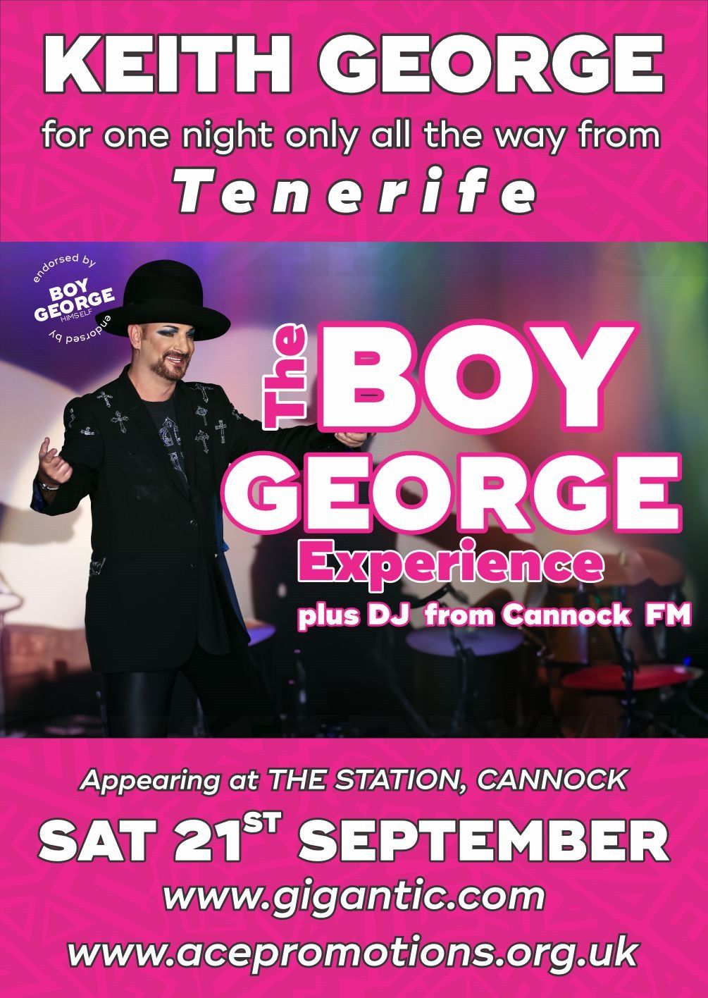 Back to the 80's with The Boy George Experience plus DJ at The Station Cannock in association with Cannock Chase Radio