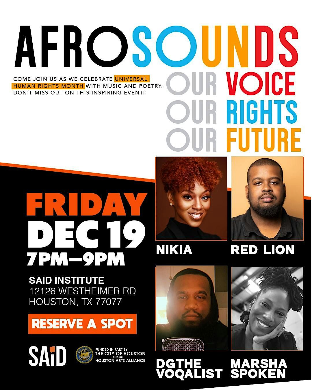 Our Voice, our Rights - Celebrate Human Rights Month with Music  & poetry.