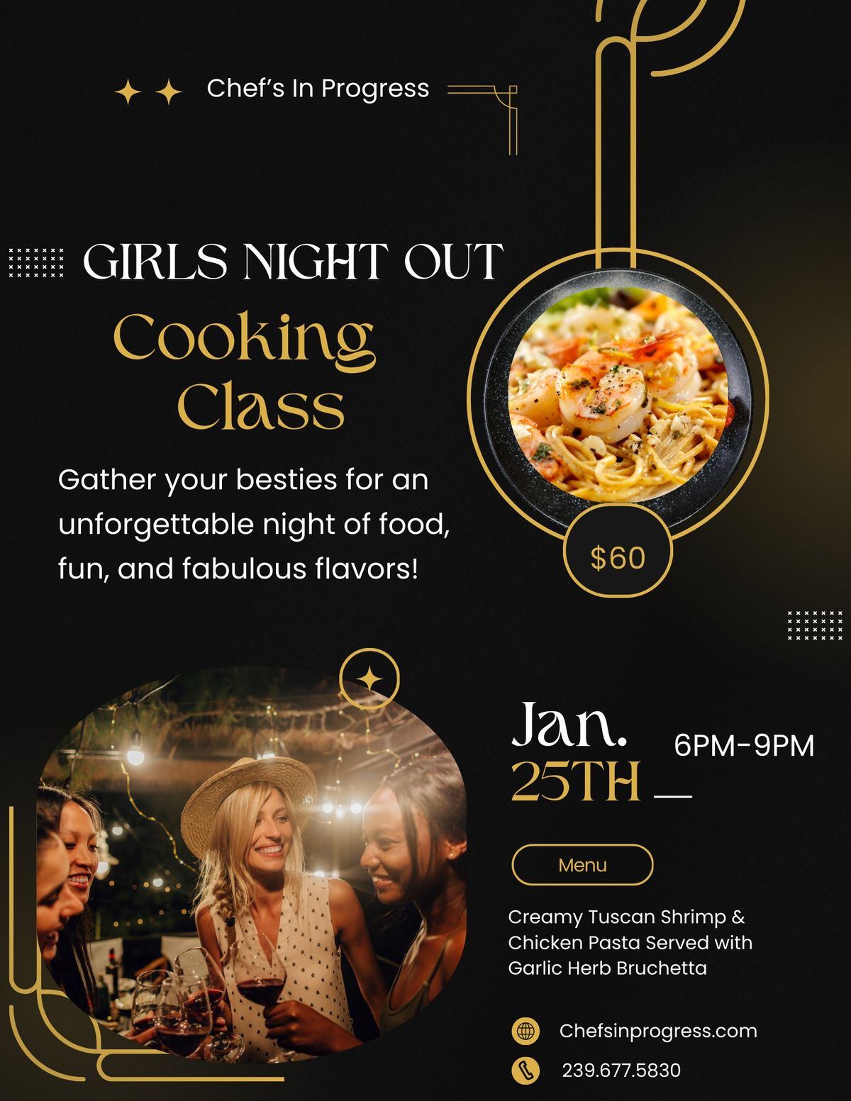  Girls' Night Out Cooking Class: Sip, Saut\u00e9 & Socialize!