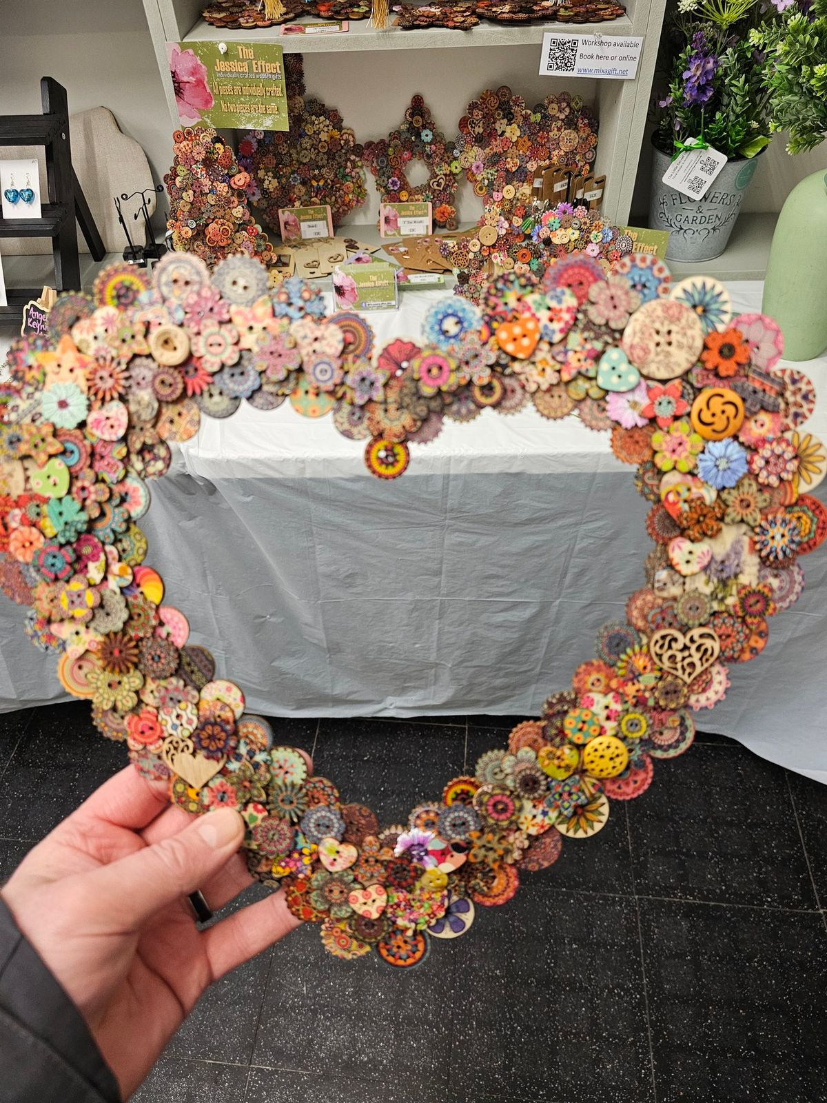 8" Wooden Button Heart Wreath