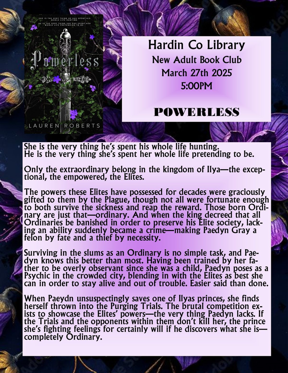 New Adult Book Club 18+ ~ Powerless by Lauren Roberts