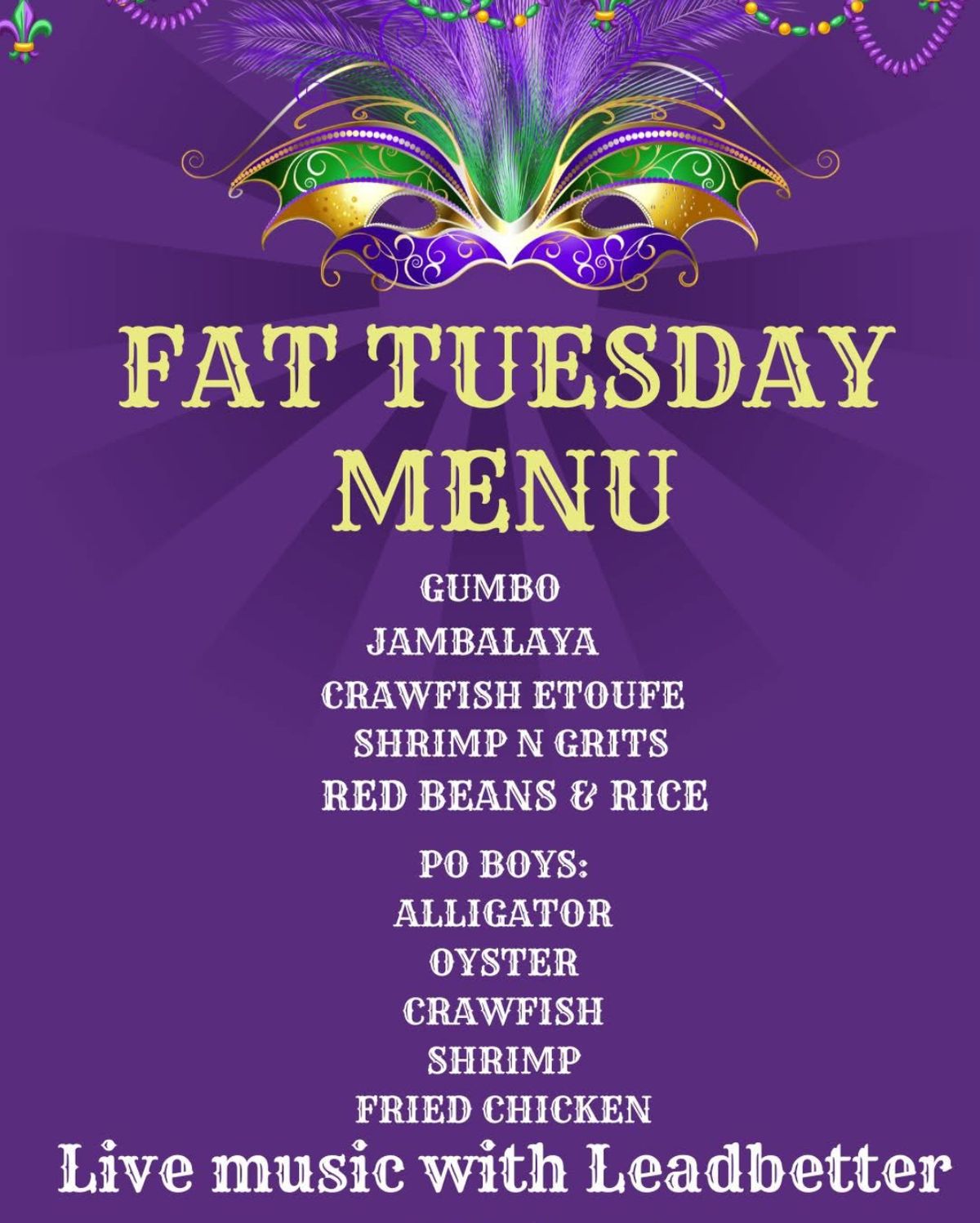 Special Mardi Gras Menu by Southern Accent!