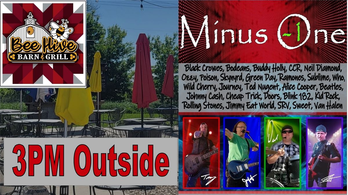 Sunday afternoon OUTSIDE 3pm July 27th w\/ Minus One at Bee Hive Barn & Grill in Neenah