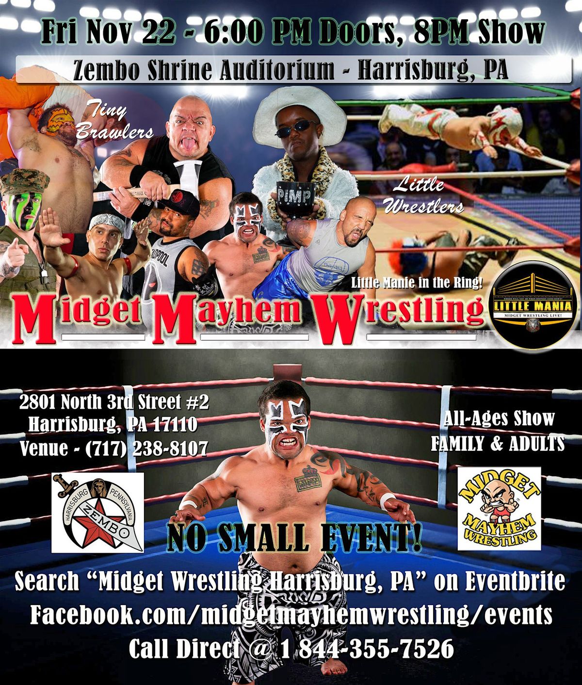 Midget Mayhem Little-Mania Wrestling Event - Harrisburg PA (All-Ages)