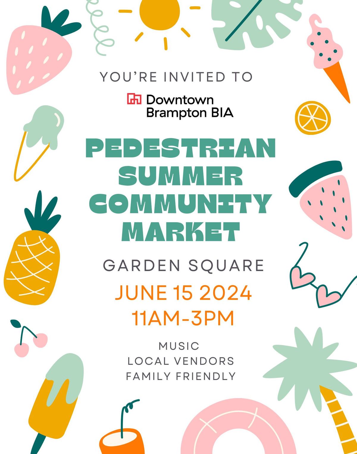 Pedestrian Summer Community Market hosted by DT Brampton BIA