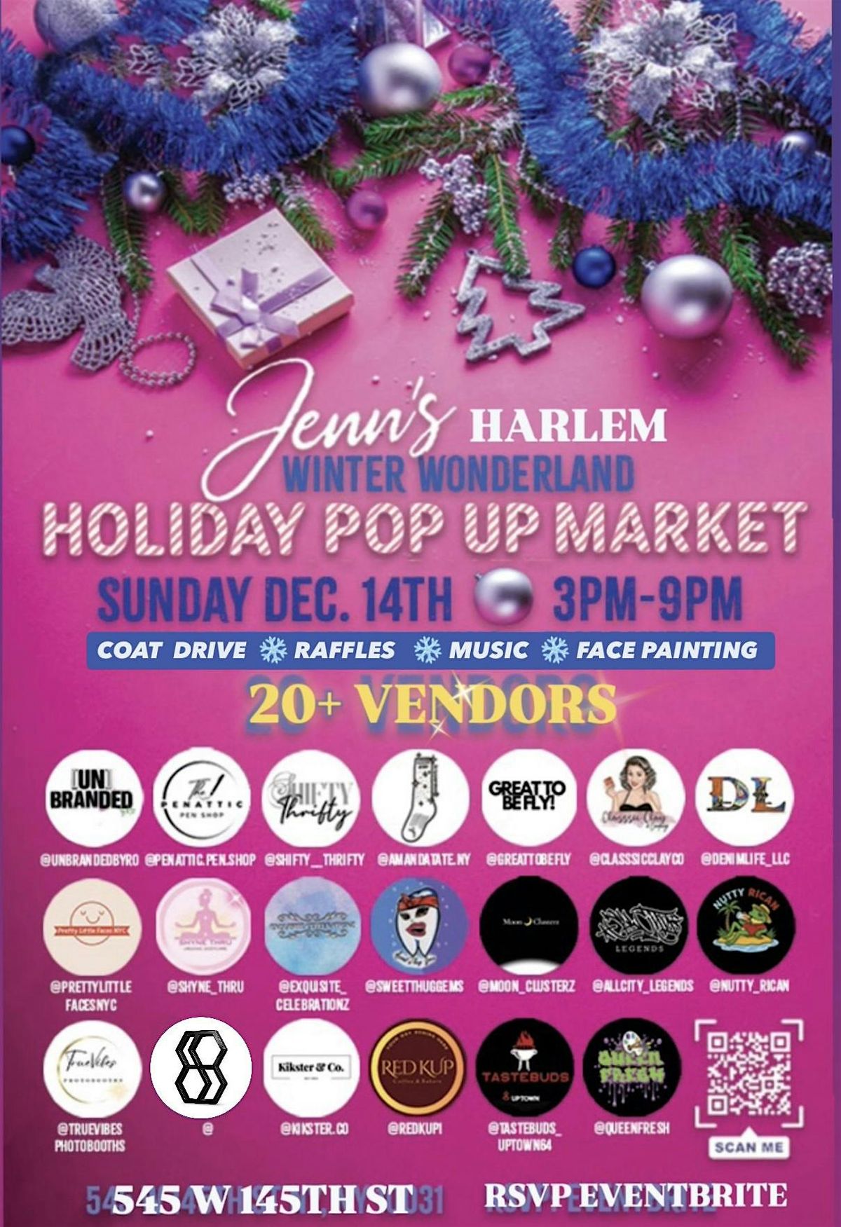Jenn\u2019s Harlem  Holiday POP-UP  Market + Coat Drive w\/ over 20 Vendors