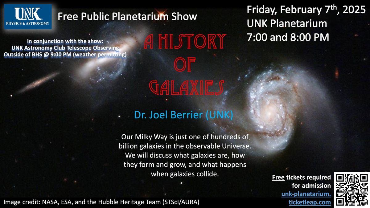 UNK Public Planetarium Show: "A History of Galaxies"