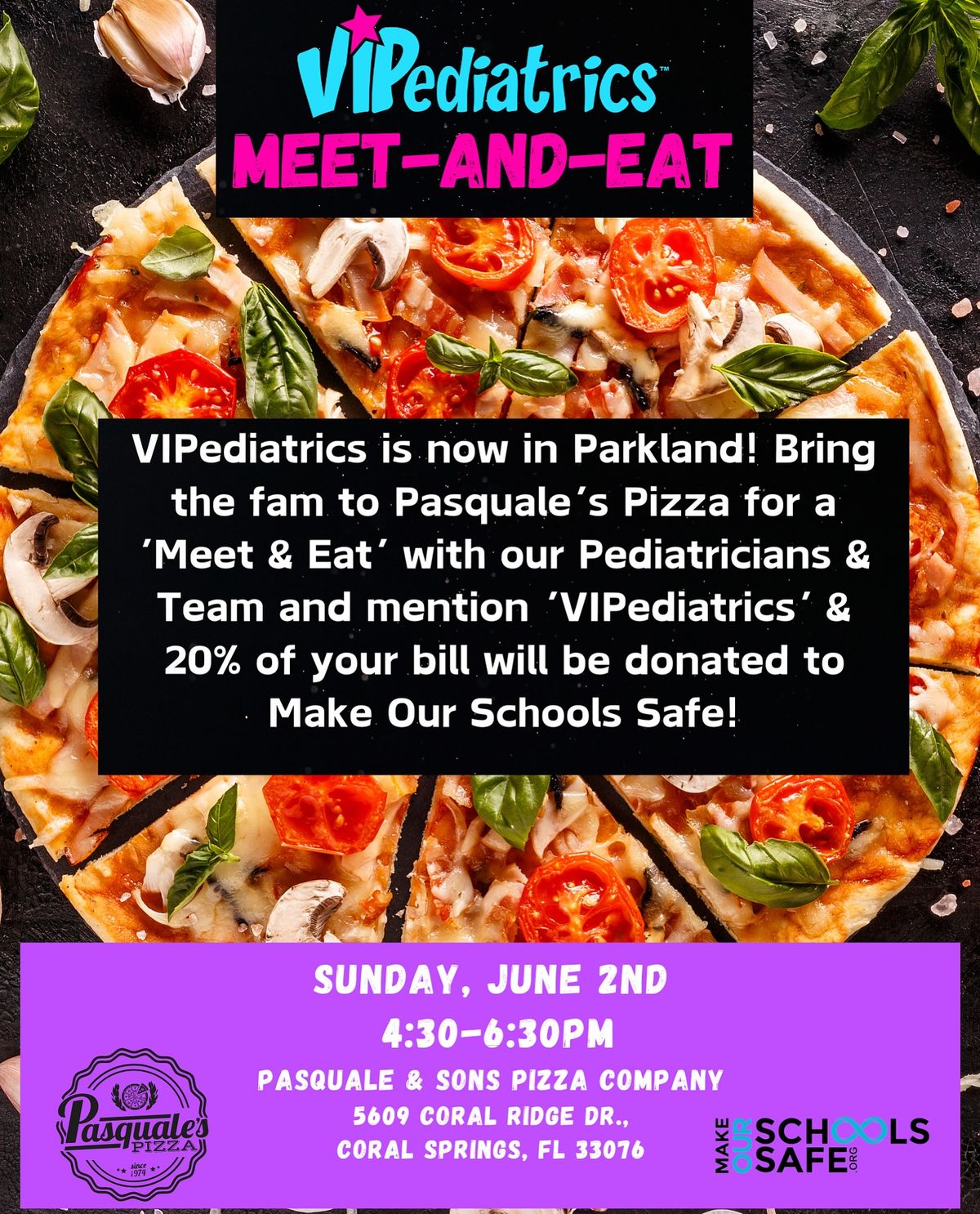 VIPediatrics-On-Tour Kickoff at Pasquale's Pizza to Support Make Our Schools Safe!