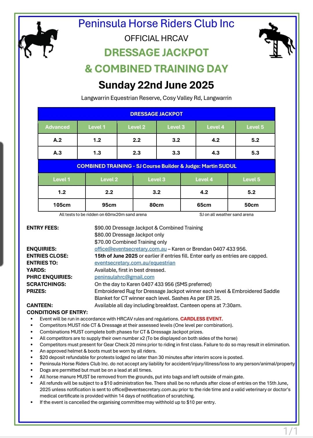 Peninsula HRC Dressage Jackpot & Combined Training Day 2025