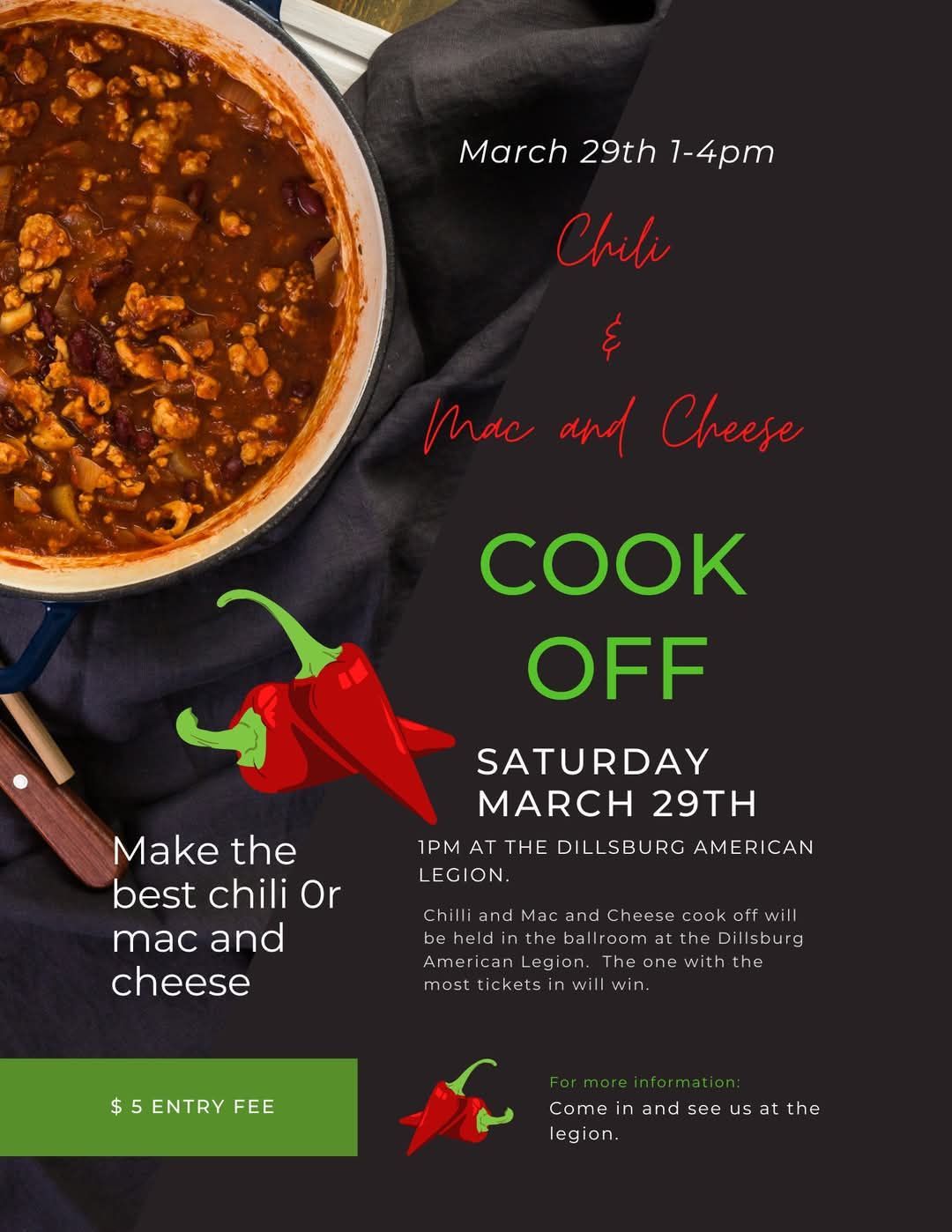 Chili and Mac & Cheese Cook Off -Open to Public