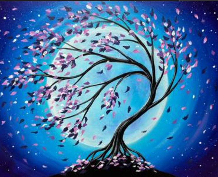 Paint Nite: Moonlight Cherry Blossoms