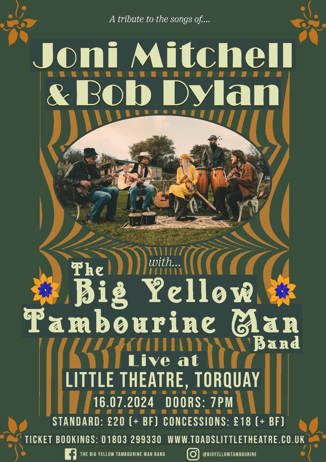 Joni Mitchell & Bob Dylan tribute \/\/ Torquay Little Theatre \/\/ The Big Yellow Tambourine Man Band 