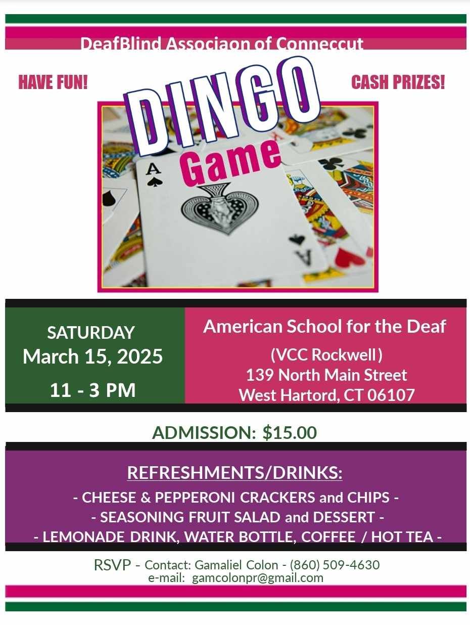 DINGO GAME- DEAFBLIND ASSOCIATION OF CONNECTICUT