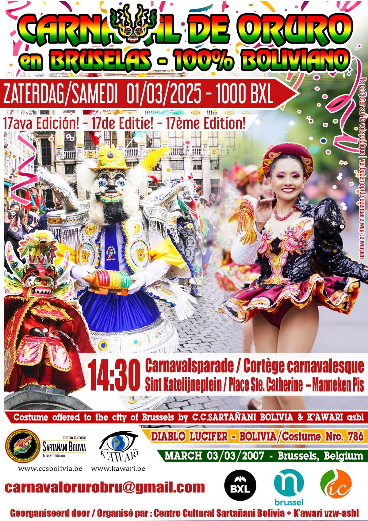 "CARNAVAL de ORURO en BRUSELAS" | 17 Editie\/Edition\/Edici\u00f3n | Zaterdag\/Samedi\/S\u00e1bado 01\/03\/2025