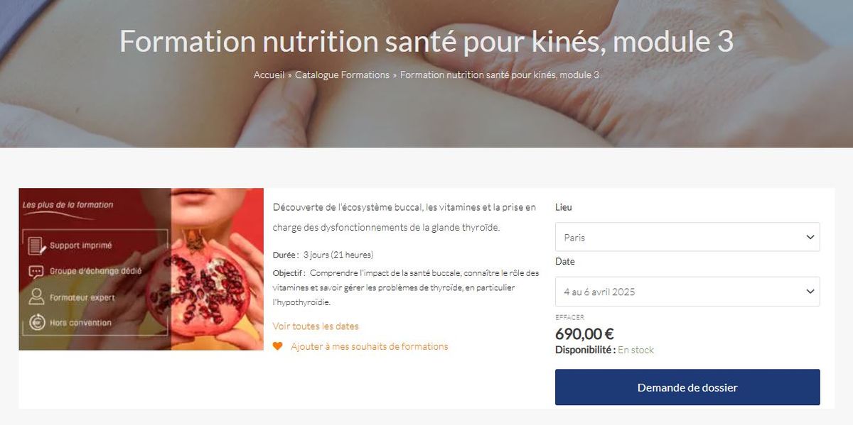 Formation Nutrition sant\u00e9 pour kin\u00e9s, Module III