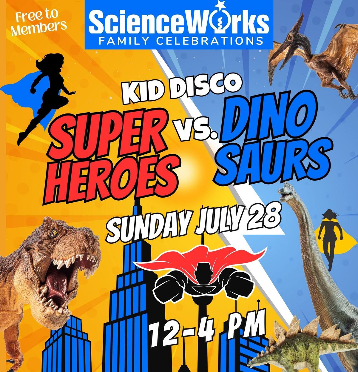Superheroes vs Dinosaurs Kid Disco