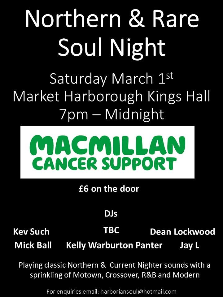 Northern & Rare Northern Soul Market Harborough Kings Hall all proceeds to Macmillan