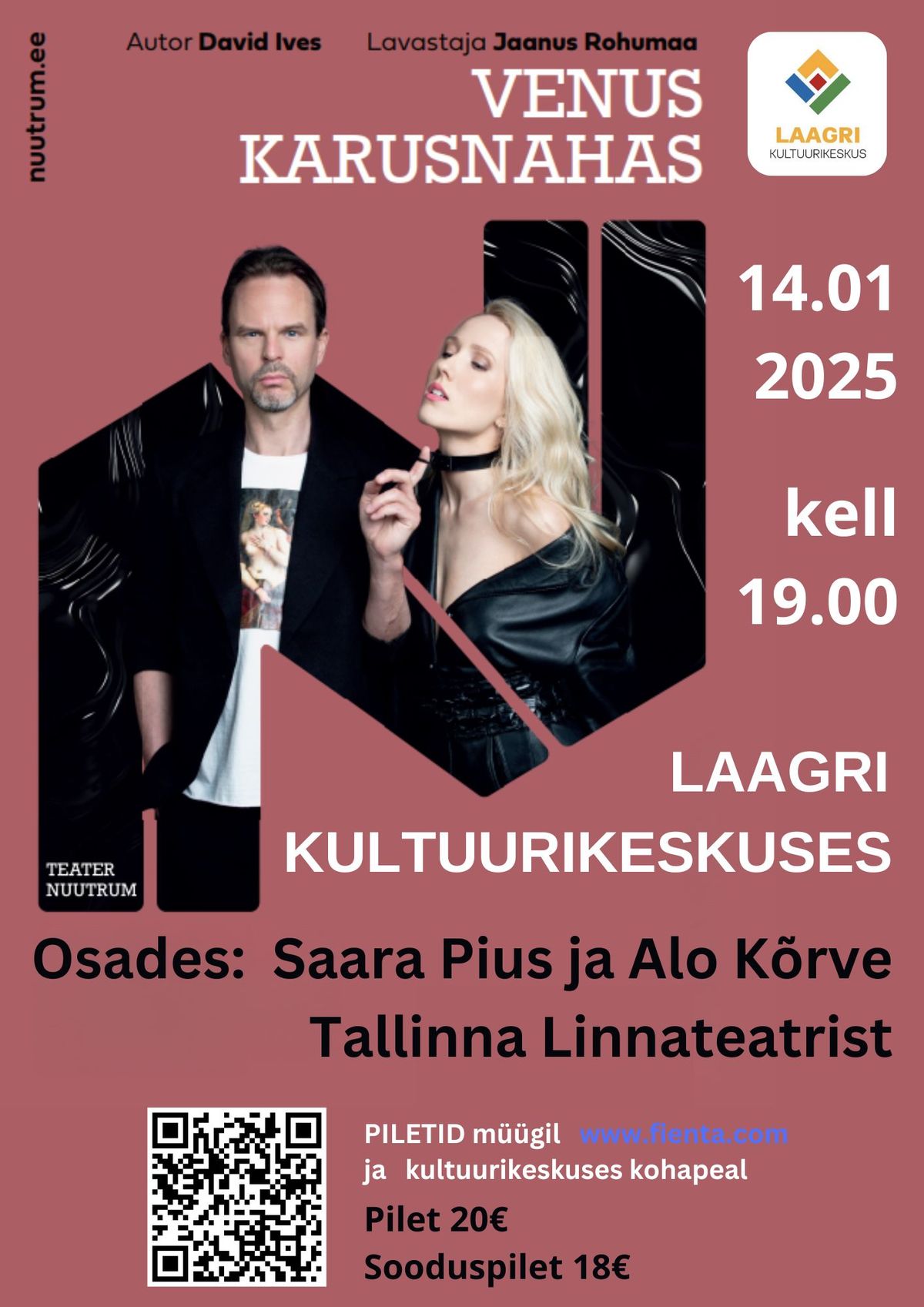 Teater Nuutrum etendus \u201cVenus karusnahas\u201d Osades: Saara Pius ja Alo K\u00f5rve, Tallinna Linnateatrist