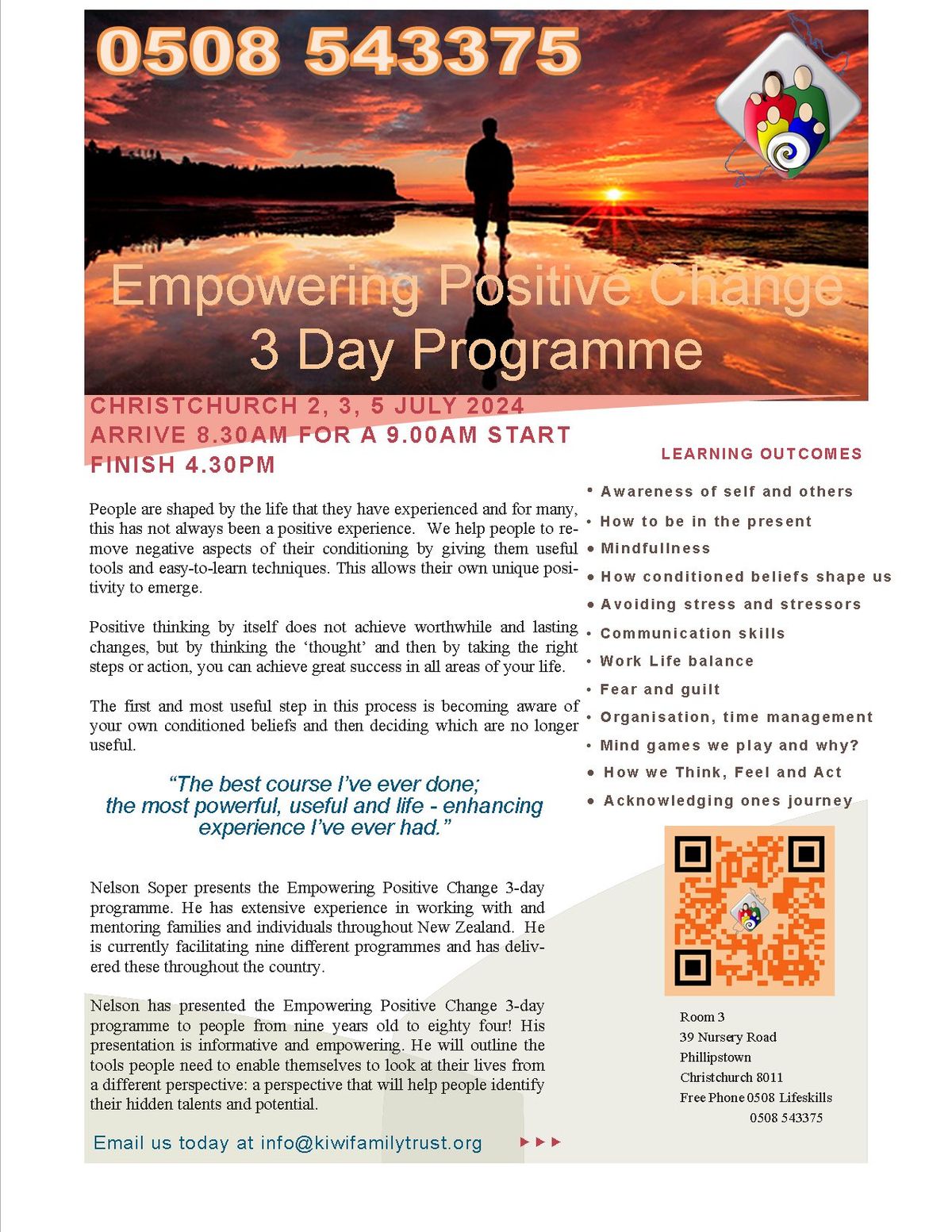 Christchurch 3 day Empowering Positive Change programme