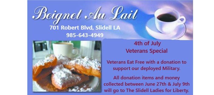 Beignet Au Lait Veterans Eat Free 4th of July Event 