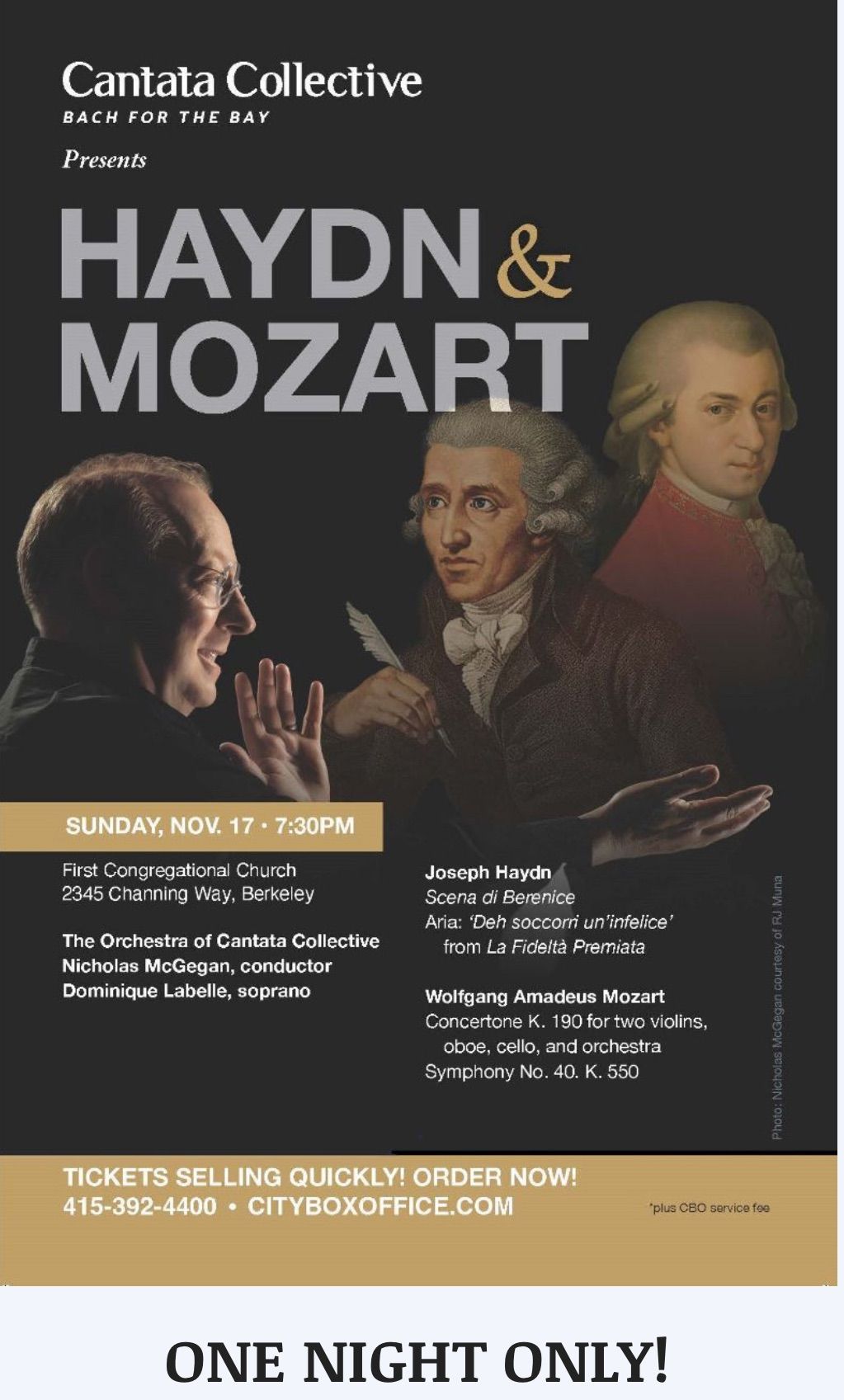 Cantata Collective presents Haydn and Mozart Sunday, November 17,  7:30pm