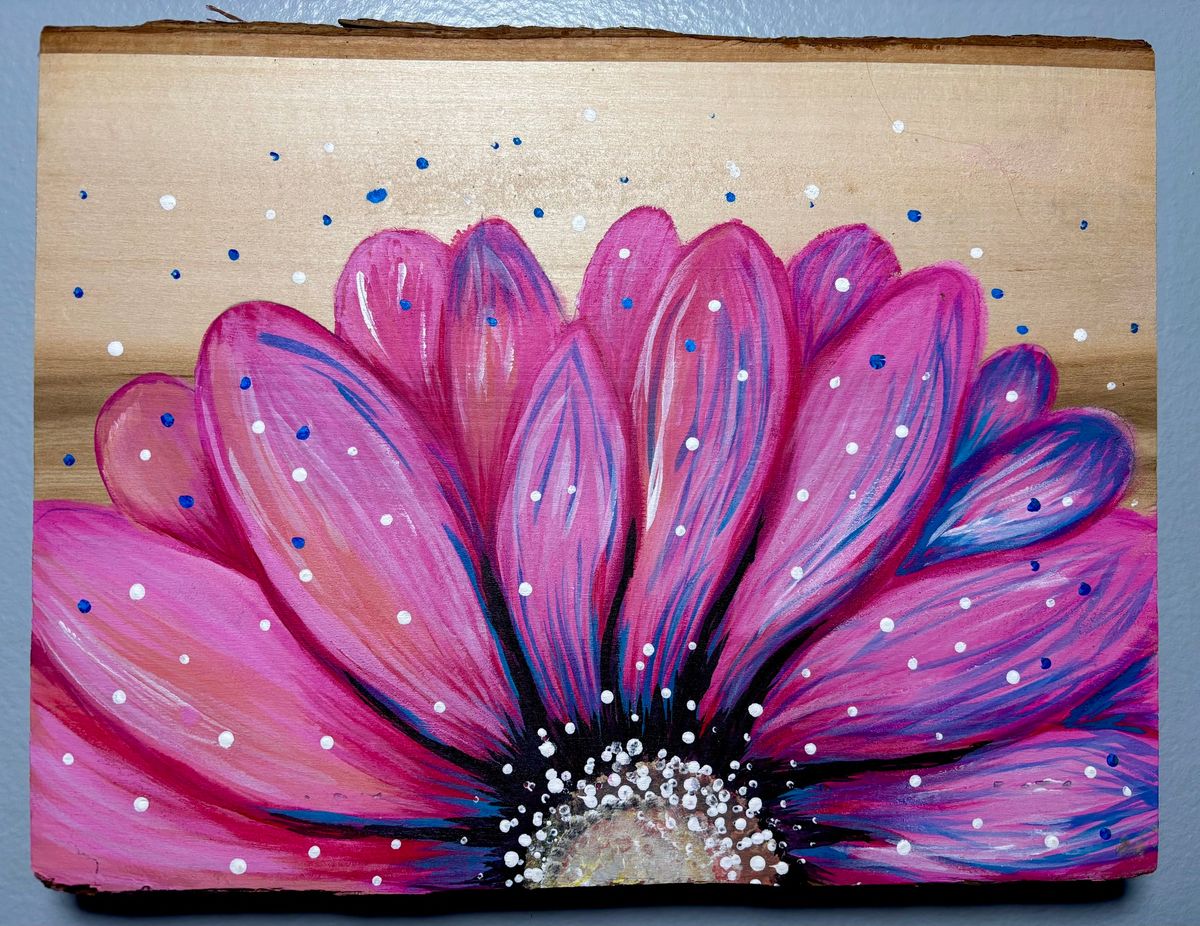 Pink Flower on live edge wood