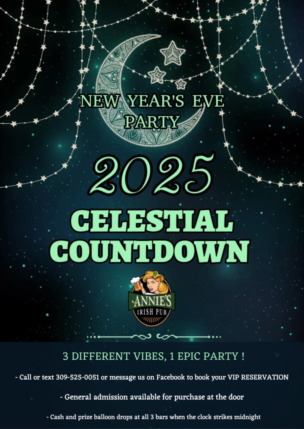 Celestial Countdown New Year\u2019s Eve Party at Annie\u2019s Irish Pub