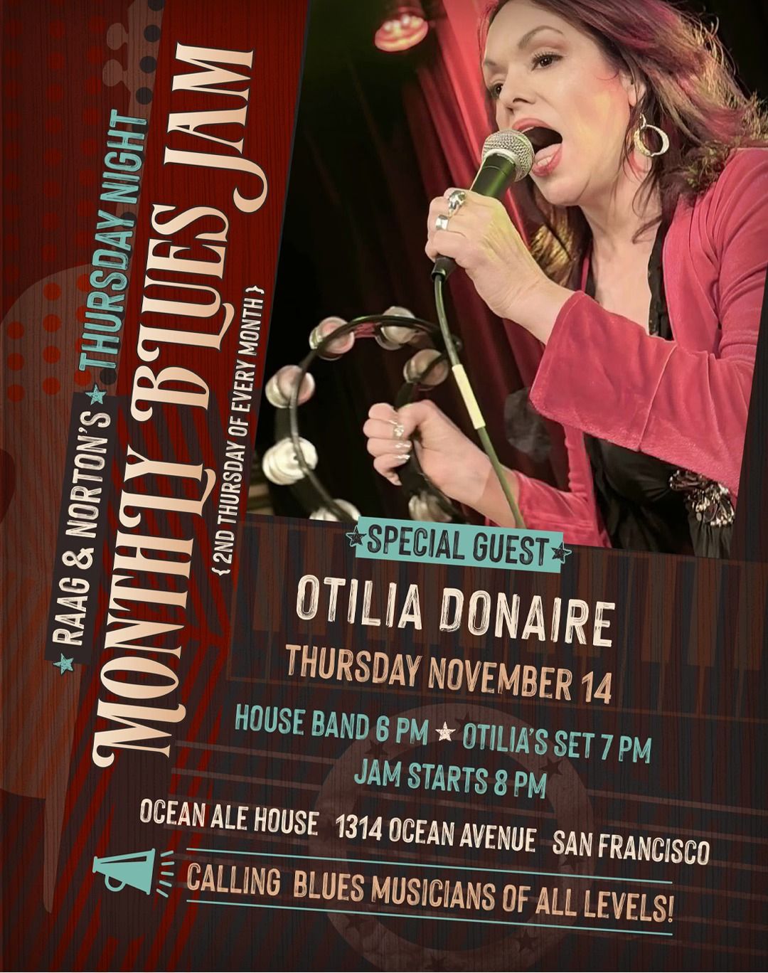 Ocean Ale House MONTHLY BLUES JAM - Special Guest OTILIA DONAIRE