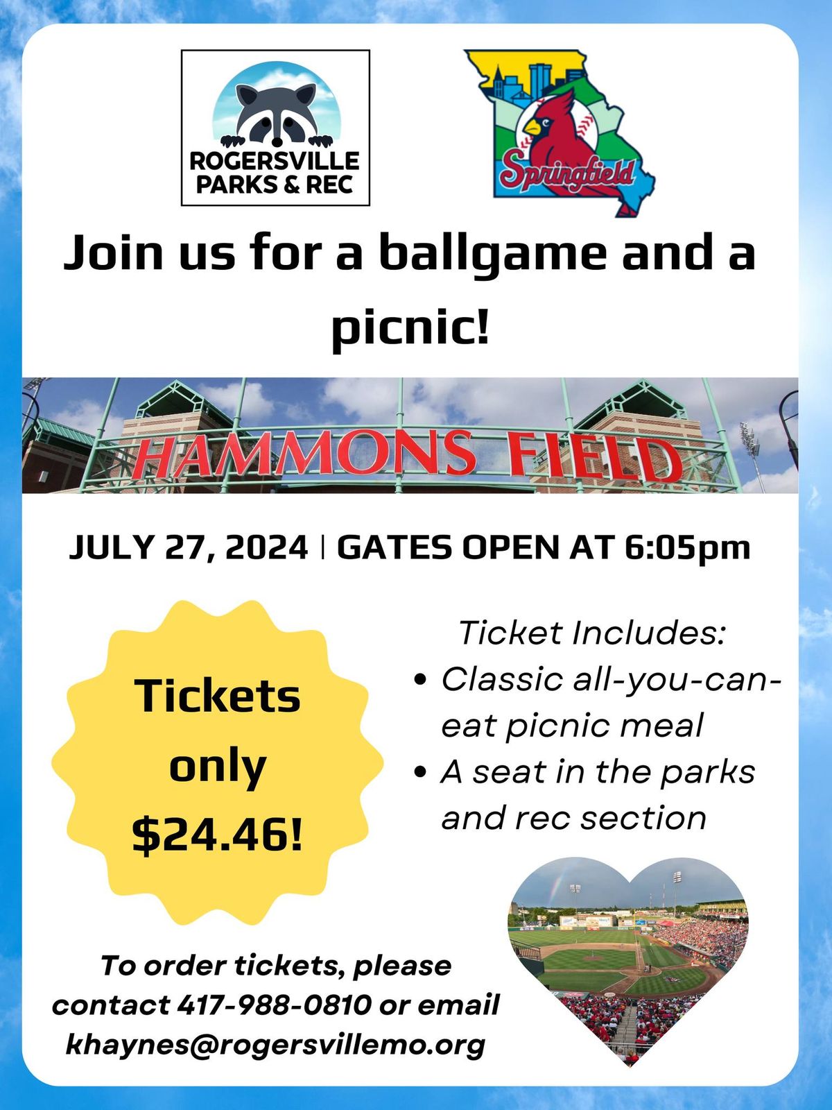 Rogersville Parks and Rec Presents: Picnic at the Springfield Cardinals!