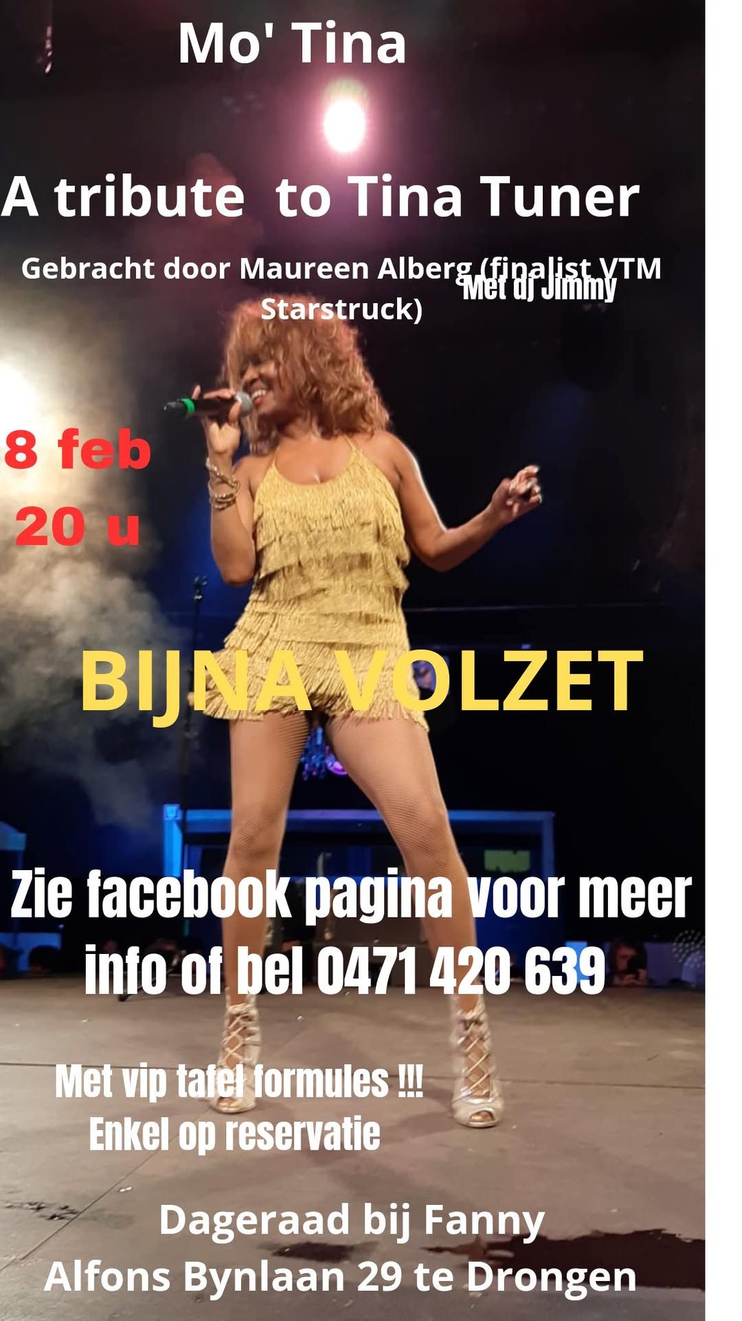 Mo' Tina a tribute to Tina Tuner prijs p.p 15 euro of vip formule   