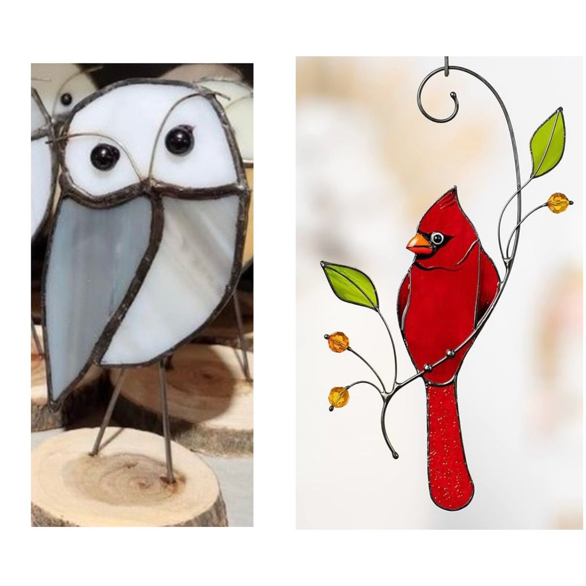 Stained Glass Class Owl with Stand or Cardinal