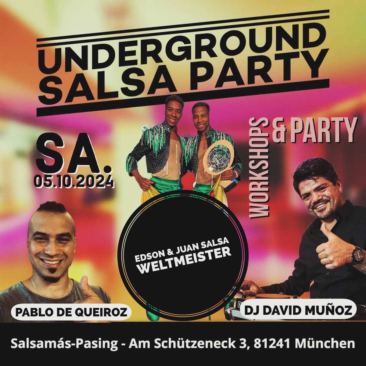 World Salsa Champions Edson & Juan aus Venezuela und DJ David Mu\u00f1oz in der Underground Party