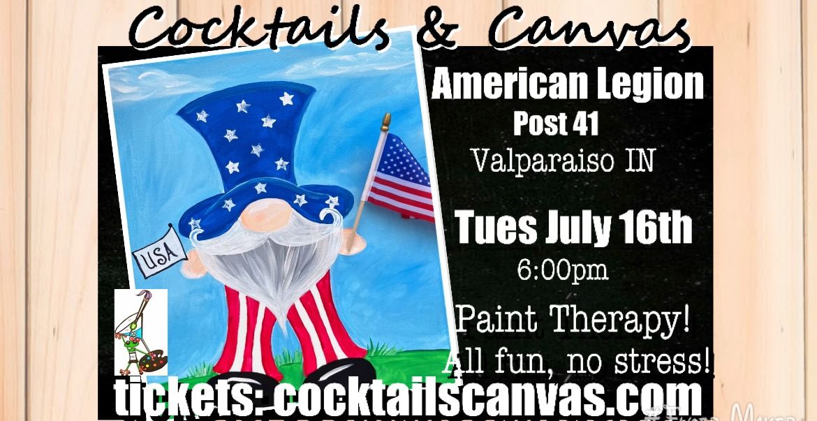 "Uncle Sam Gnome" Cocktails and Canvas Fundraiser Painting Art Event