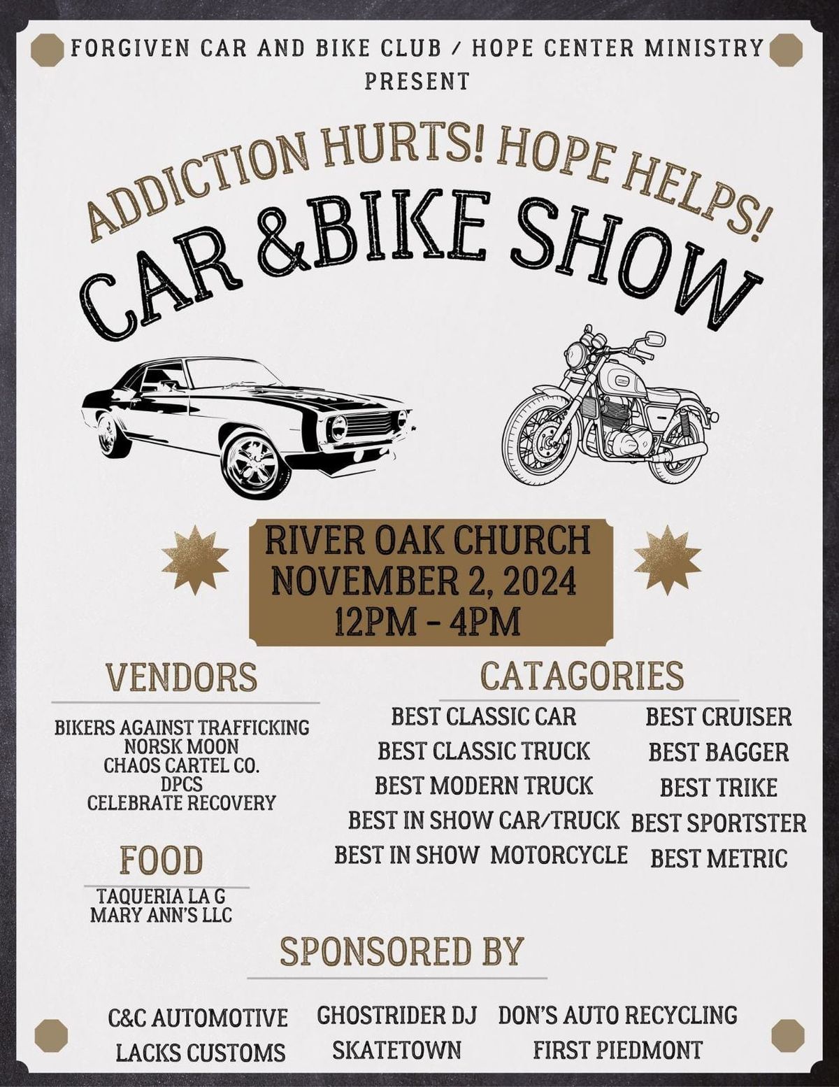 Addiction hurts. HOPE helps. Car and Bike Show