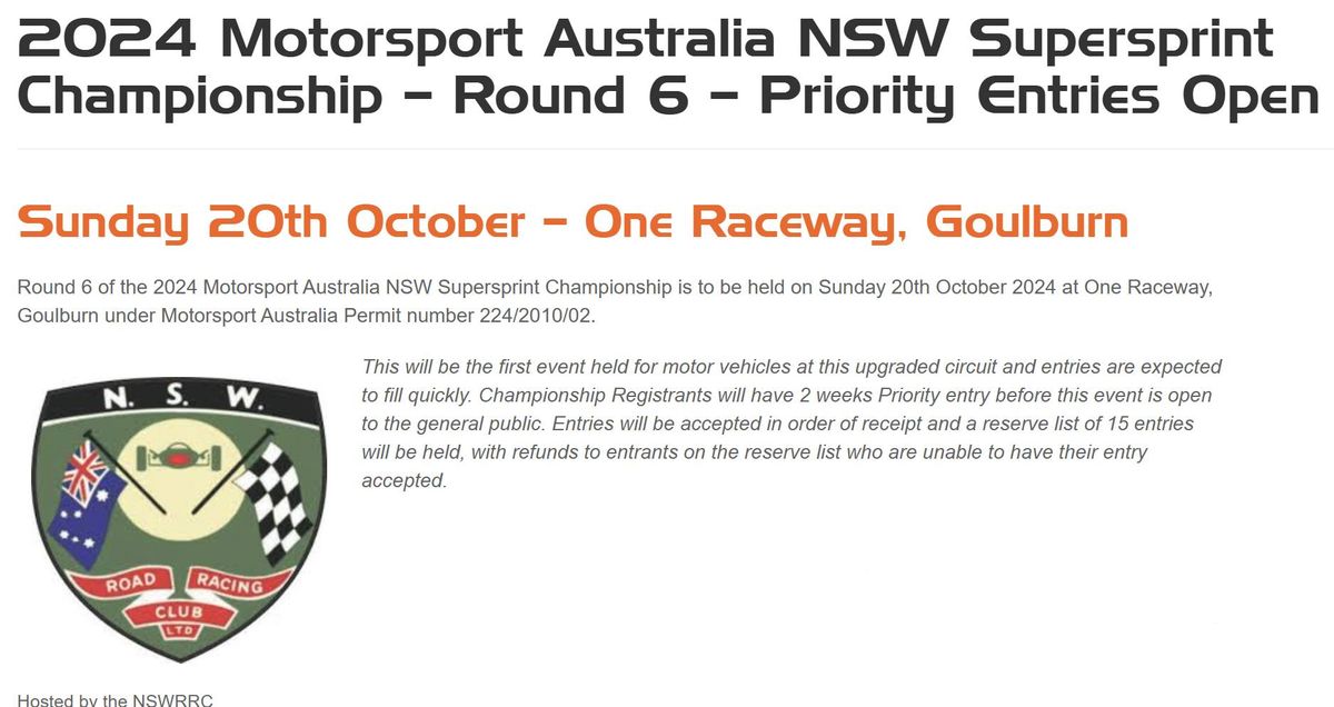 NSWRRC Supersprint Championship - Round 6