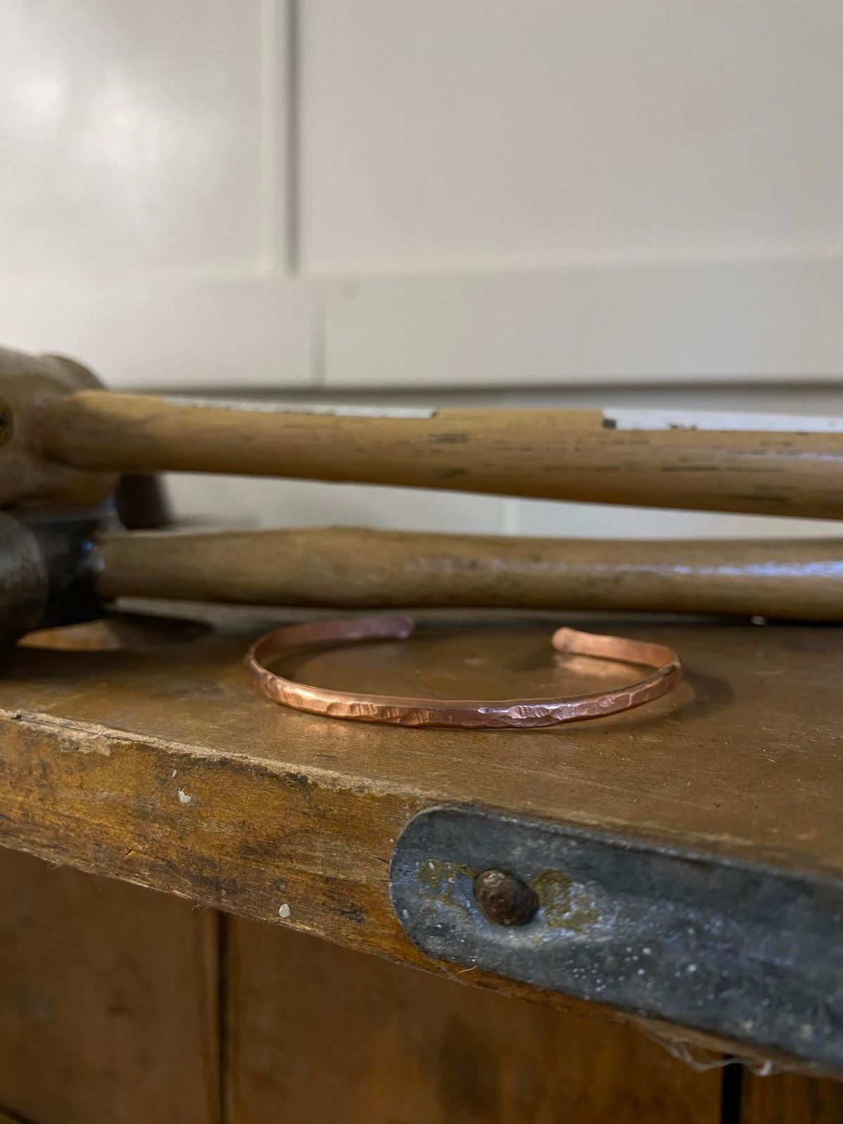 CLOSED \u2014 Hammered Copper Bracelet with Sweet Rock Metal Shop