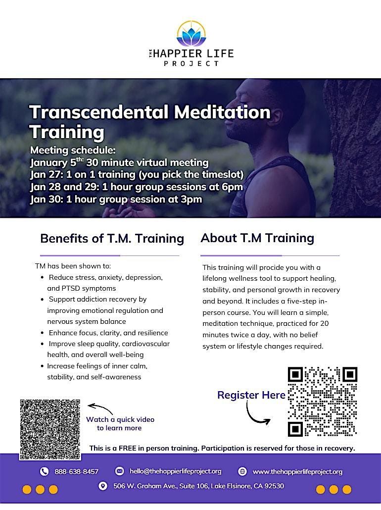 Transcendental Meditation Training for People in Recovery (in person)