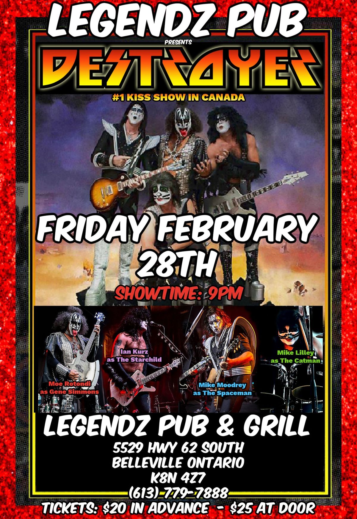 DESTROYER Canada KISS Tribute @Legendz Pub & Grill Belleville ON