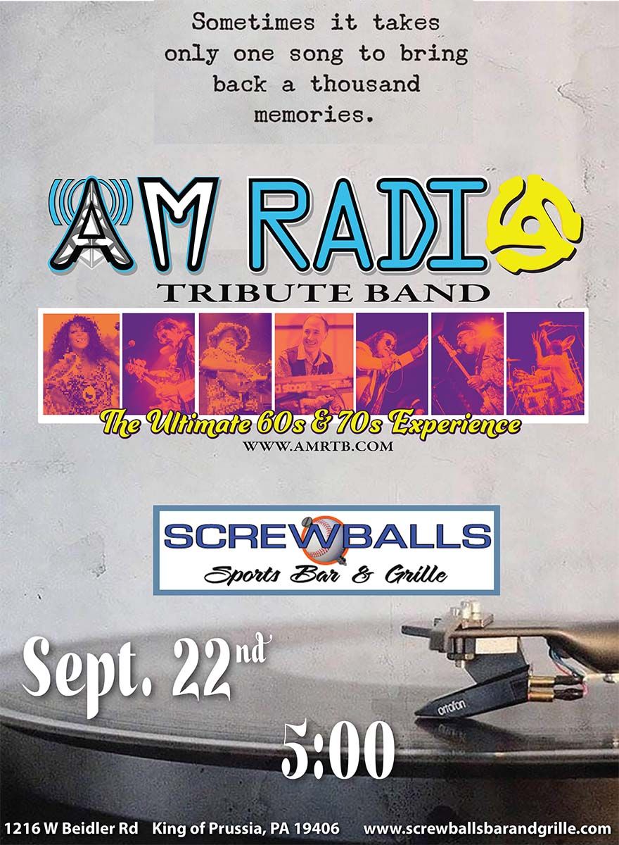 AM Radio Tribute Band at Screwballs in King of Prussia on Sunday, Sept 22nd!