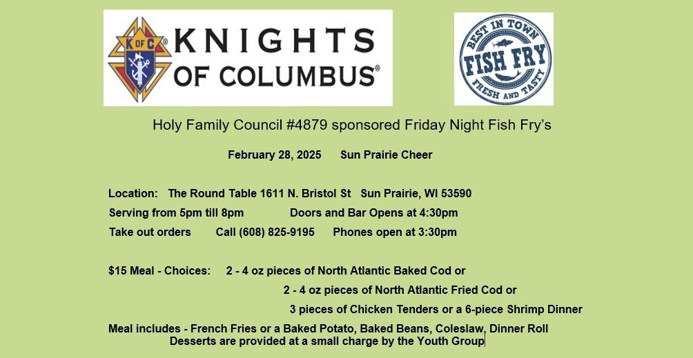 Fish Fry - Hosted by KoC Council 4879 - Benefitting Sun Prairie Cheer Club