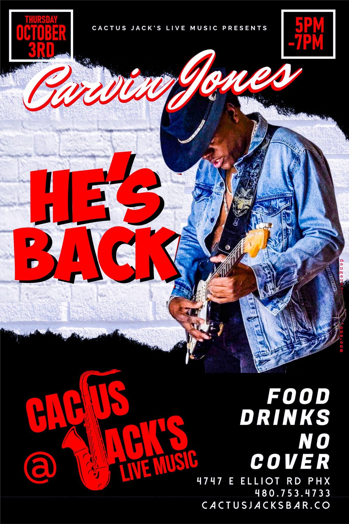 \u2b50\ufe0fCarvin Jones\u2b50\ufe0fplays a Free Happy Hour at Cactus Jack's!